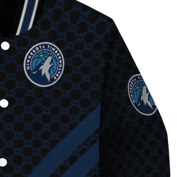 minnesota timberwolves triple side stripes midnight blue black varsity jacket premium grade.webp