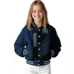 minnesota timberwolves triple side stripes midnight blue black varsity jacket best selling.webp