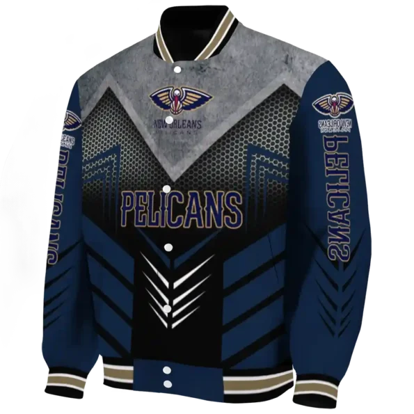 new orleans pelicans arrow layer navy black varsity jacket best selling.webp