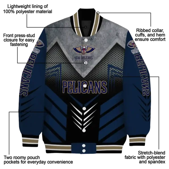 new orleans pelicans arrow layer navy black varsity jacket new arrival.webp