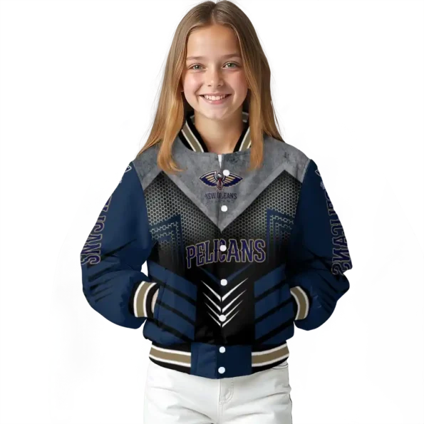 new orleans pelicans arrow layer navy black varsity jacket top rated.webp