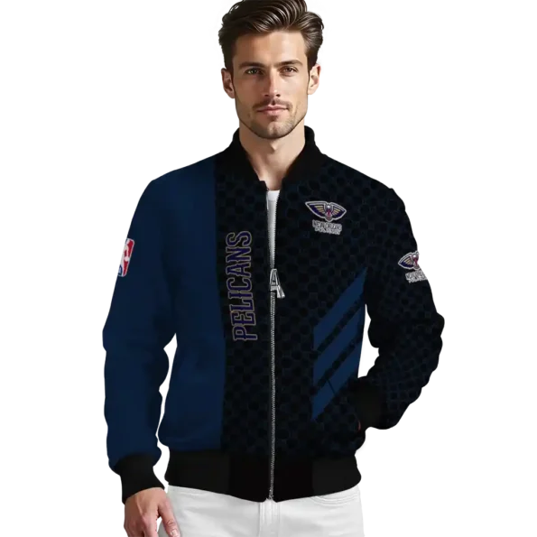 new orleans pelicans triple side stripes navy black bomber jacket high quality