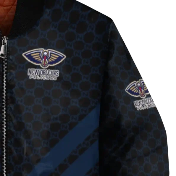 new orleans pelicans triple side stripes navy black bomber jacket premium grade
