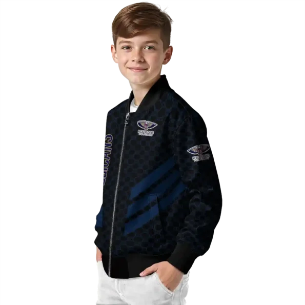 new orleans pelicans triple side stripes navy black bomber jacket trendy