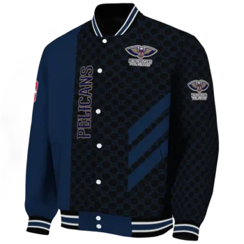 new orleans pelicans triple side stripes navy black varsity jacket best selling.webp