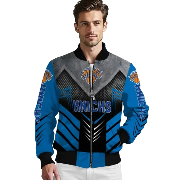 new york knicks arrow layer blue black bomber jacket high quality