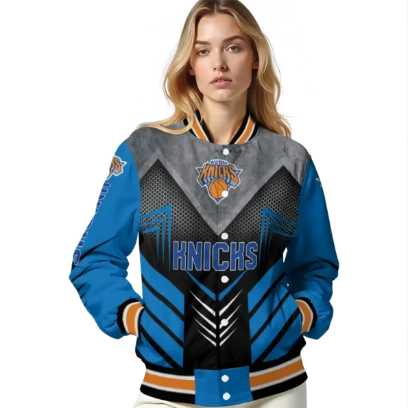 new york knicks arrow layer blue black varsity jacket latest model.webp