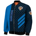 new york knicks triple side stripes blue black bomber jacket best selling