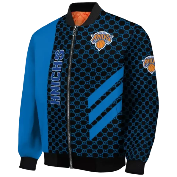 new york knicks triple side stripes blue black bomber jacket best selling