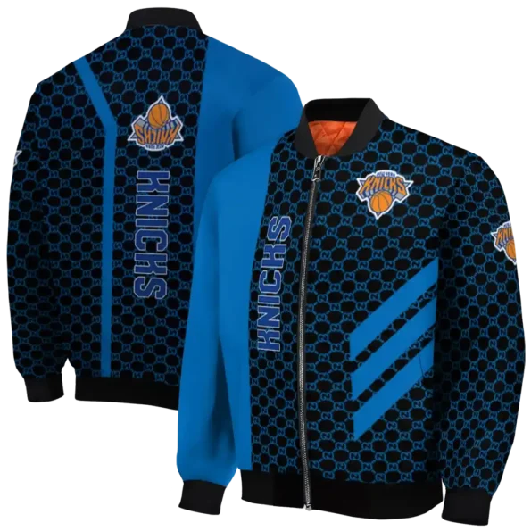 new york knicks triple side stripes blue black bomber jacket fashion forward
