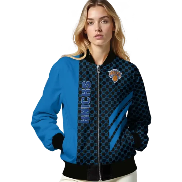 new york knicks triple side stripes blue black bomber jacket latest model