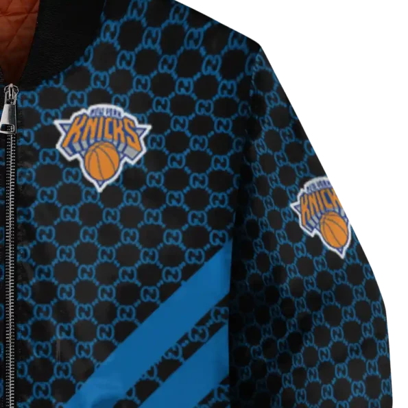 new york knicks triple side stripes blue black bomber jacket premium grade
