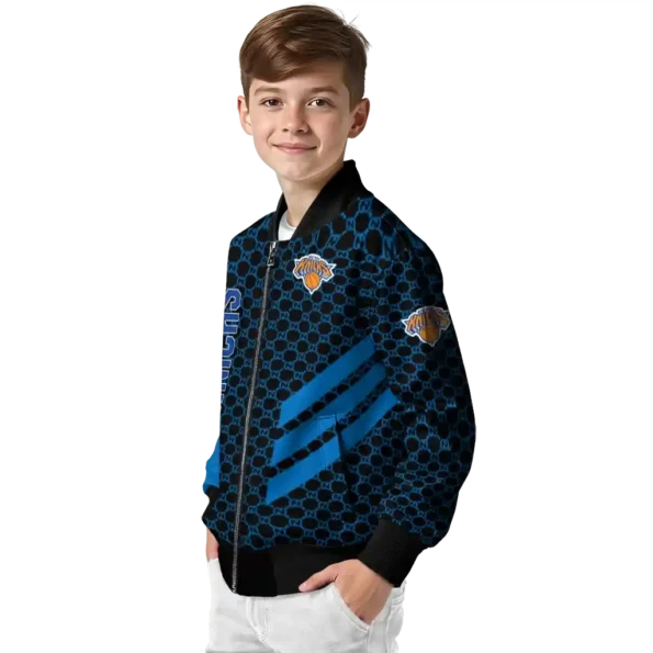 new york knicks triple side stripes blue black bomber jacket trendy