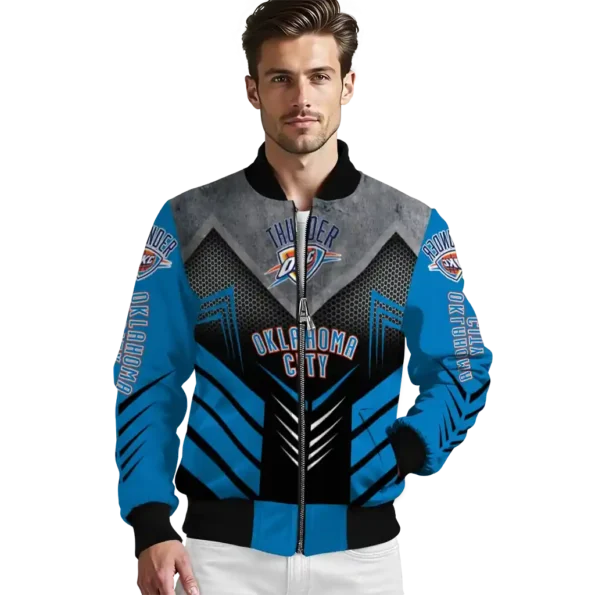 oklahoma city thunder arrow layer blue black bomber jacket high quality