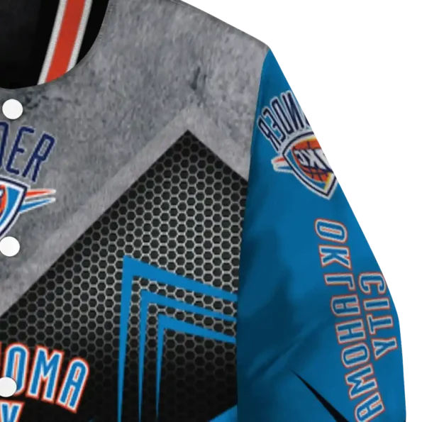 oklahoma city thunder arrow layer blue black varsity jacket premium grade.webp