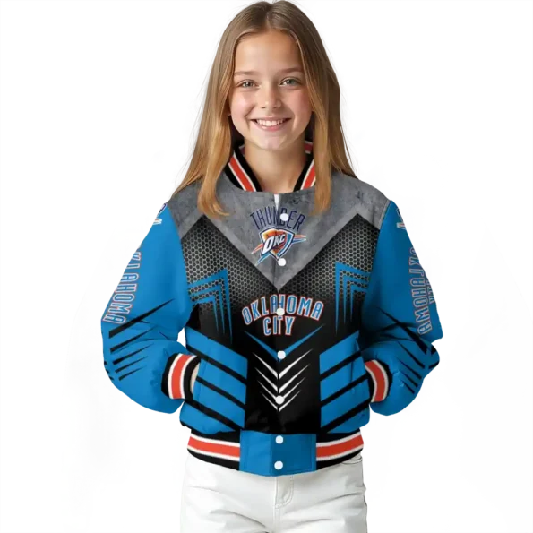 oklahoma city thunder arrow layer blue black varsity jacket top rated.webp