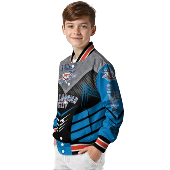 oklahoma city thunder arrow layer blue black varsity jacket trendy.webp