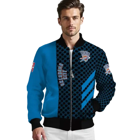 oklahoma city thunder triple side stripes blue black bomber jacket high quality