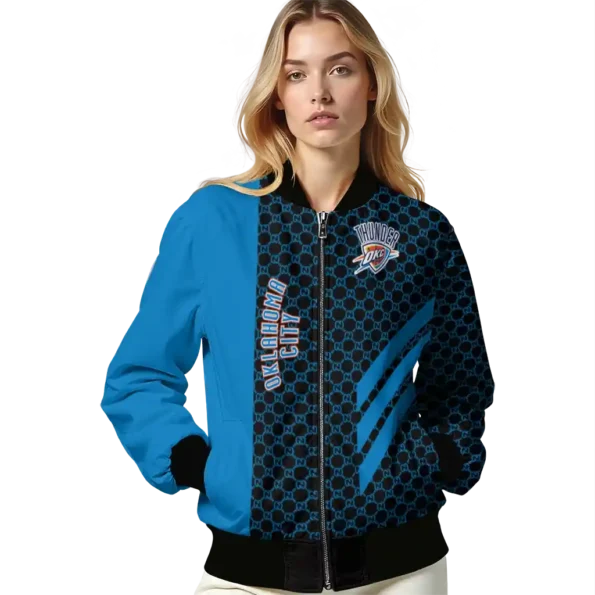 oklahoma city thunder triple side stripes blue black bomber jacket latest model