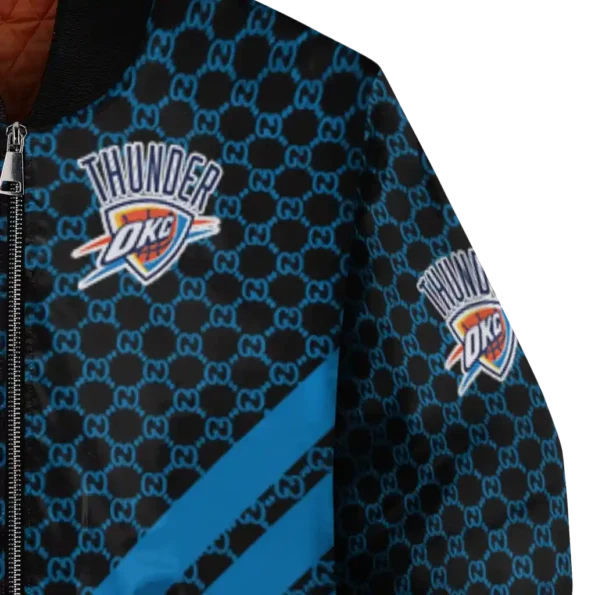oklahoma city thunder triple side stripes blue black bomber jacket premium grade