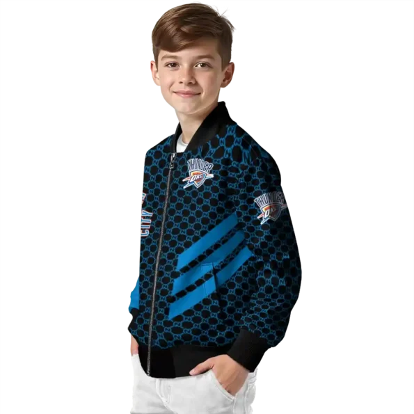 oklahoma city thunder triple side stripes blue black bomber jacket trendy