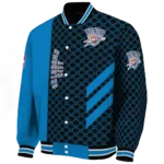 oklahoma city thunder triple side stripes blue black varsity jacket best selling.webp