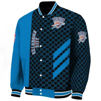 oklahoma city thunder triple side stripes blue black varsity jacket best selling.webp