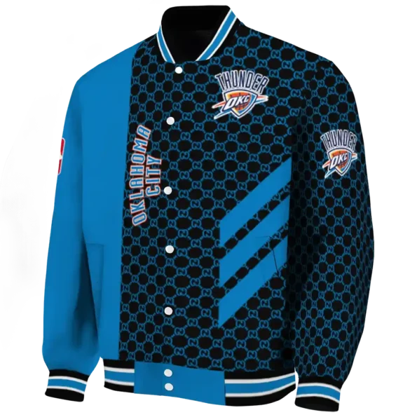 oklahoma city thunder triple side stripes blue black varsity jacket best selling.webp