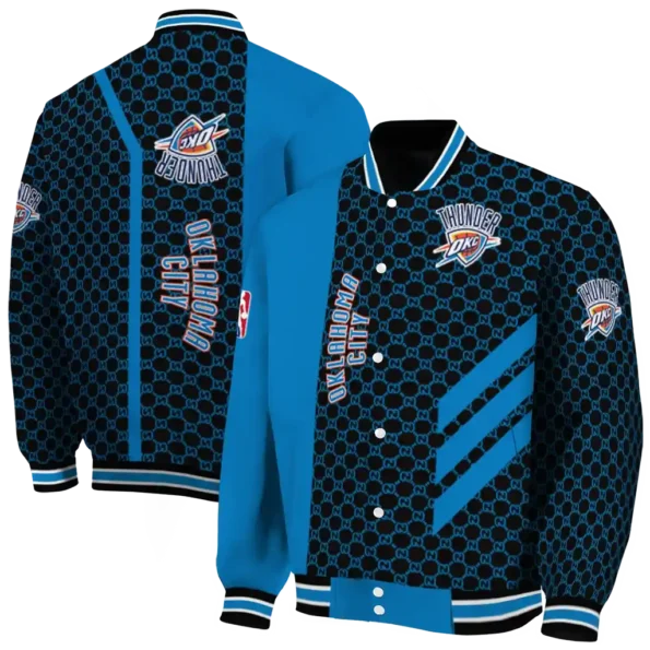 oklahoma city thunder triple side stripes blue black varsity jacket fashion forward.webp