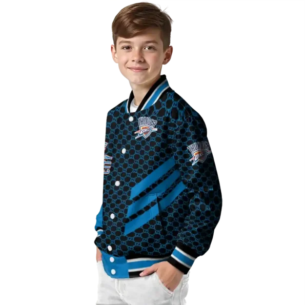 oklahoma city thunder triple side stripes blue black varsity jacket trendy.webp