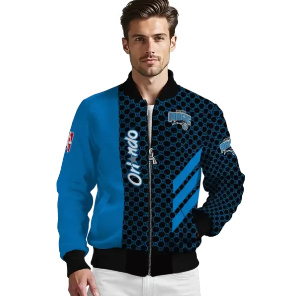 orlando magic triple side stripes blue black bomber jacket high quality