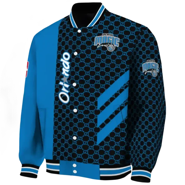orlando magic triple side stripes blue black varsity jacket best selling.webp