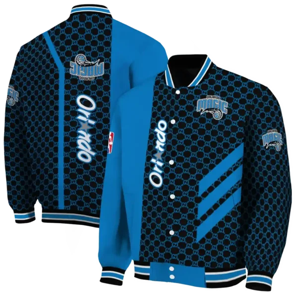 orlando magic triple side stripes blue black varsity jacket fashion forward.webp