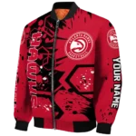 personalized atlanta hawks hexagon cluster red black bomber jacket best selling