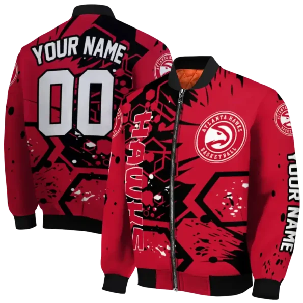personalized atlanta hawks hexagon cluster red black bomber jacket fashion forward