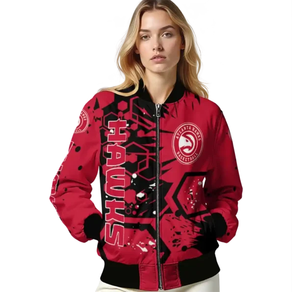 personalized atlanta hawks hexagon cluster red black bomber jacket latest model