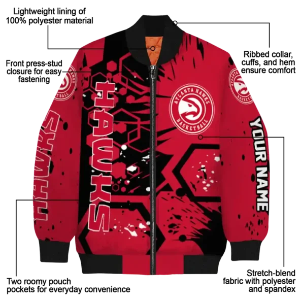 personalized atlanta hawks hexagon cluster red black bomber jacket new arrival