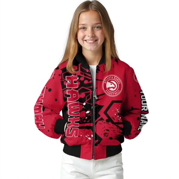 personalized atlanta hawks hexagon cluster red black bomber jacket top rated