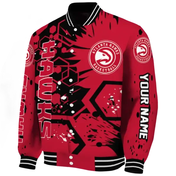 personalized atlanta hawks hexagon cluster red black varsity jacket best selling.webp