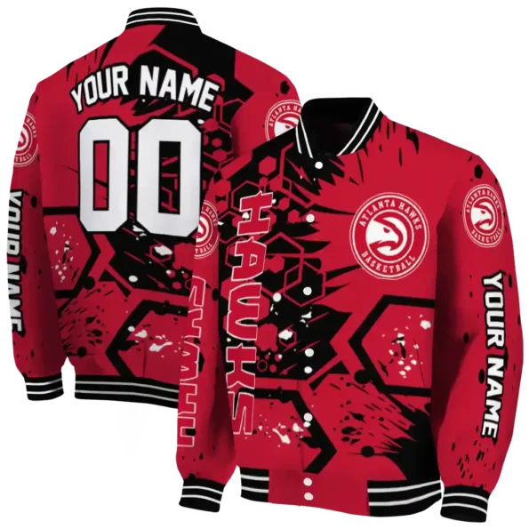 personalized atlanta hawks hexagon cluster red black varsity jacket fashion forward.webp