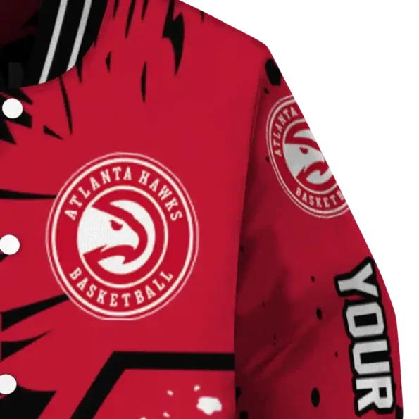 personalized atlanta hawks hexagon cluster red black varsity jacket premium grade.webp