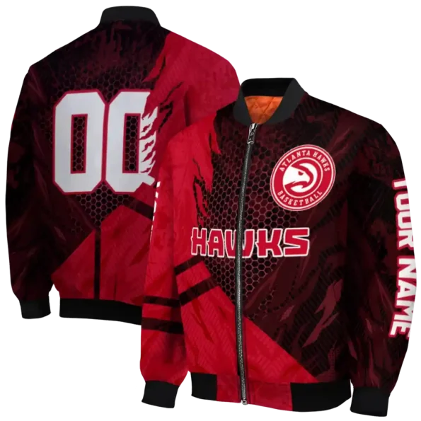 personalized atlanta hawks hexagon mesh red black bomber jacket fashion forward
