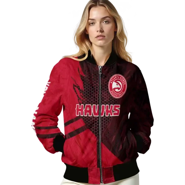personalized atlanta hawks hexagon mesh red black bomber jacket latest model