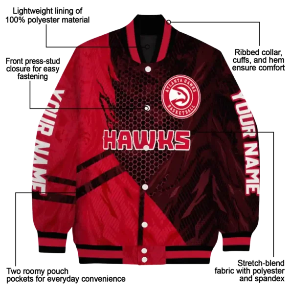 personalized atlanta hawks hexagon mesh red black varsity jacket new arrival.webp
