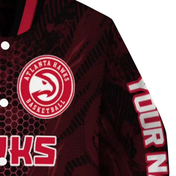 personalized atlanta hawks hexagon mesh red black varsity jacket premium grade.webp
