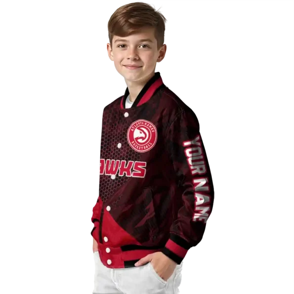 personalized atlanta hawks hexagon mesh red black varsity jacket trendy.webp