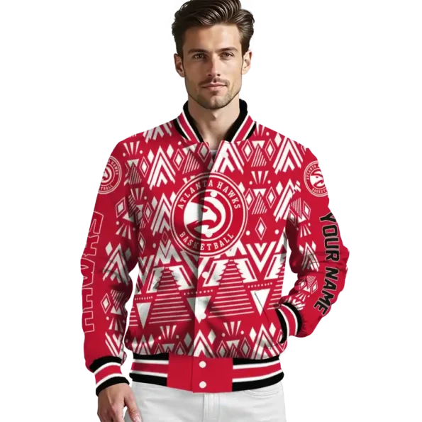 personalized atlanta hawks pyramid shapes red varsity jacket high quality.webp