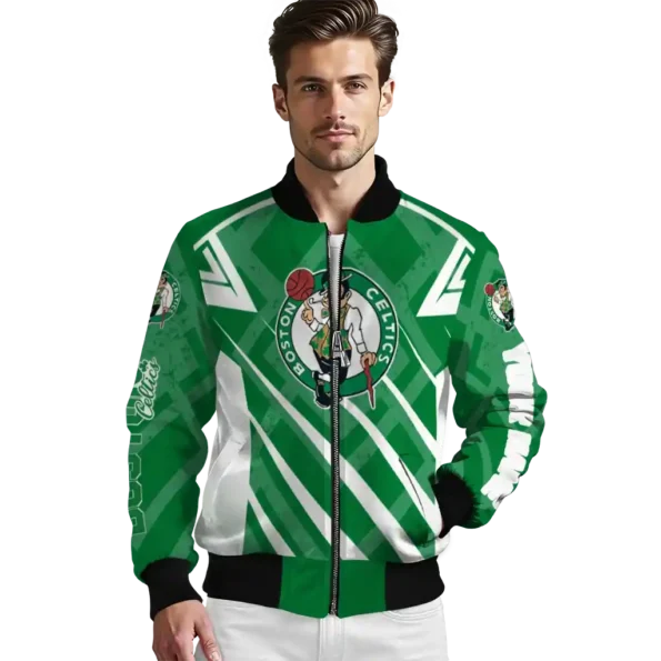 personalized boston celtics chevron angles green bomber jacket high quality