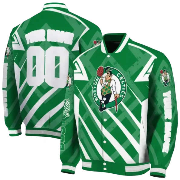 personalized boston celtics chevron angles green varsity jacket fashion forward.webp