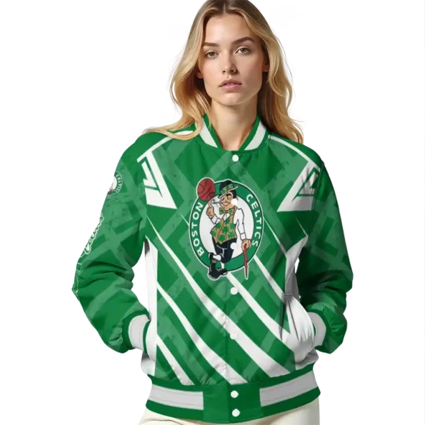 personalized boston celtics chevron angles green varsity jacket latest model.webp